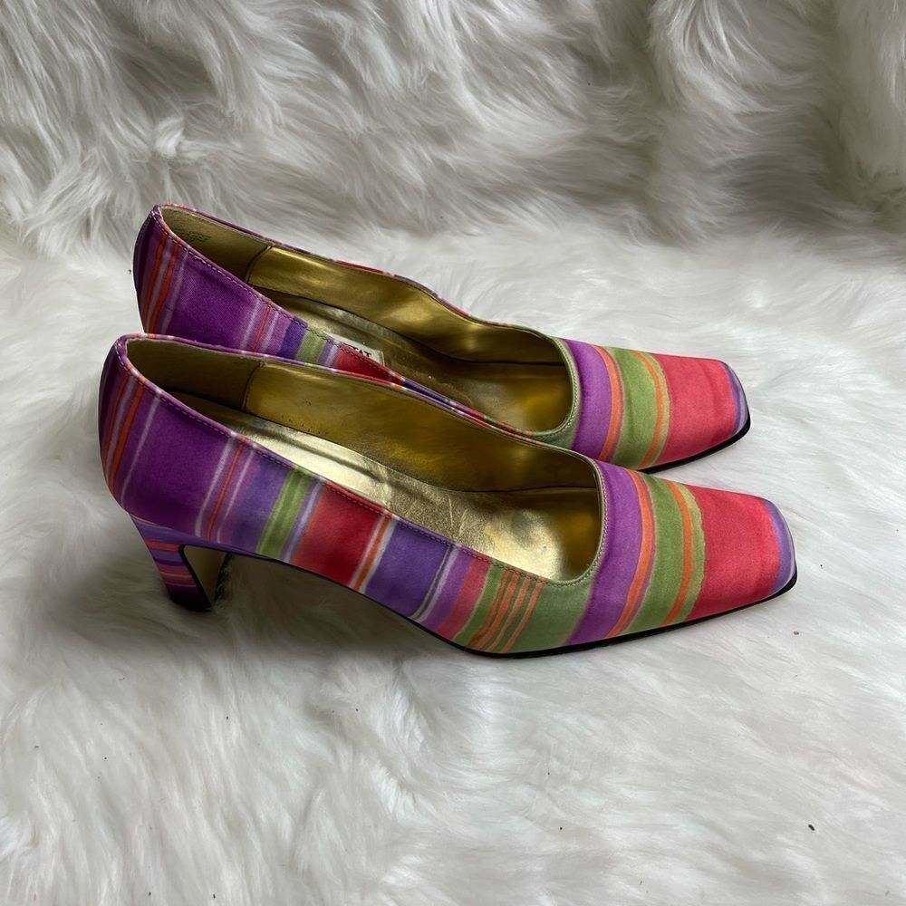 Coup D’etat Multi color 3” slip on fabric shoes square toe size11M